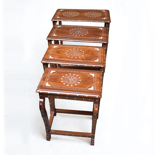Sheesham Wood Nesting Tables – Set of 4 (Handcrafted Design)