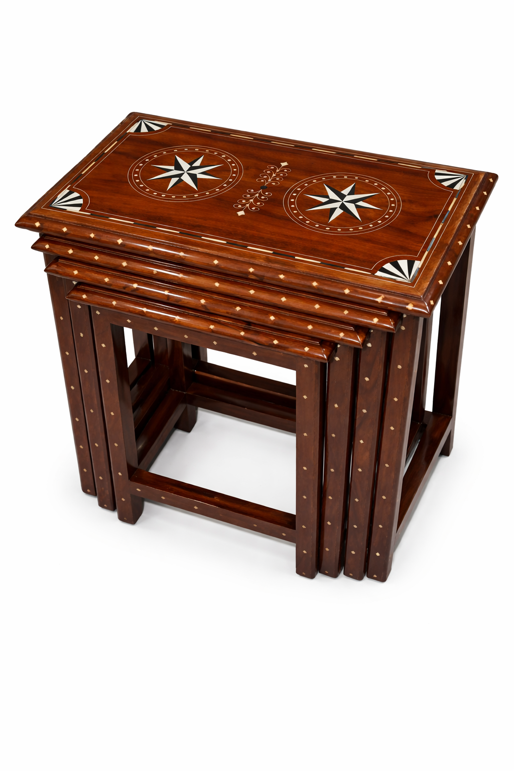 Handcrafted Wooden Nesting Tables with plastic design