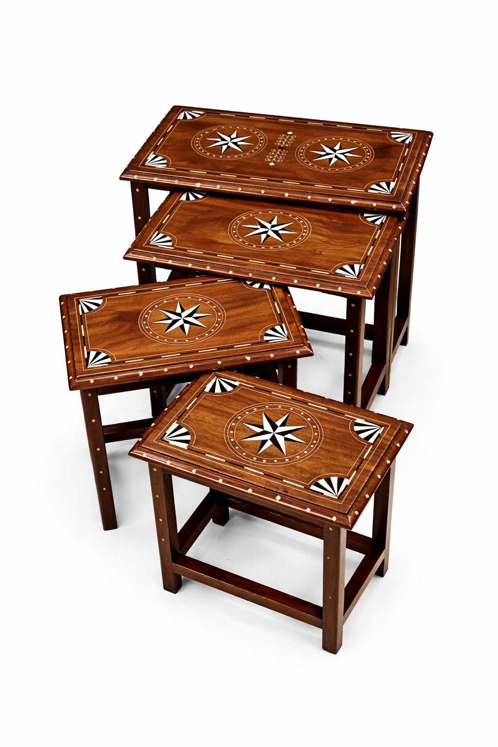 Handcrafted Wooden Nesting Tables with plastic design