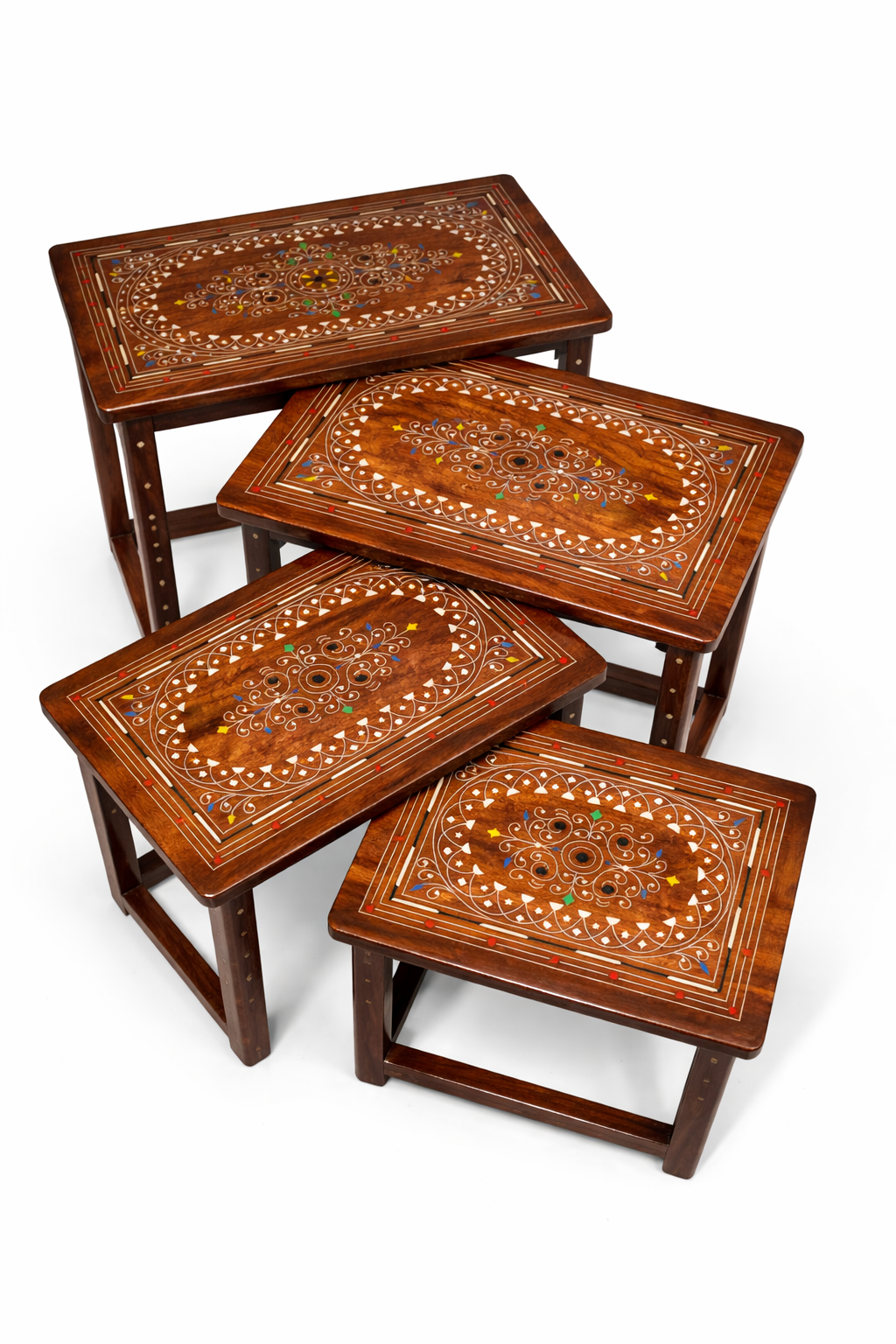 Handcrafted Wooden Nesting Tables with colors