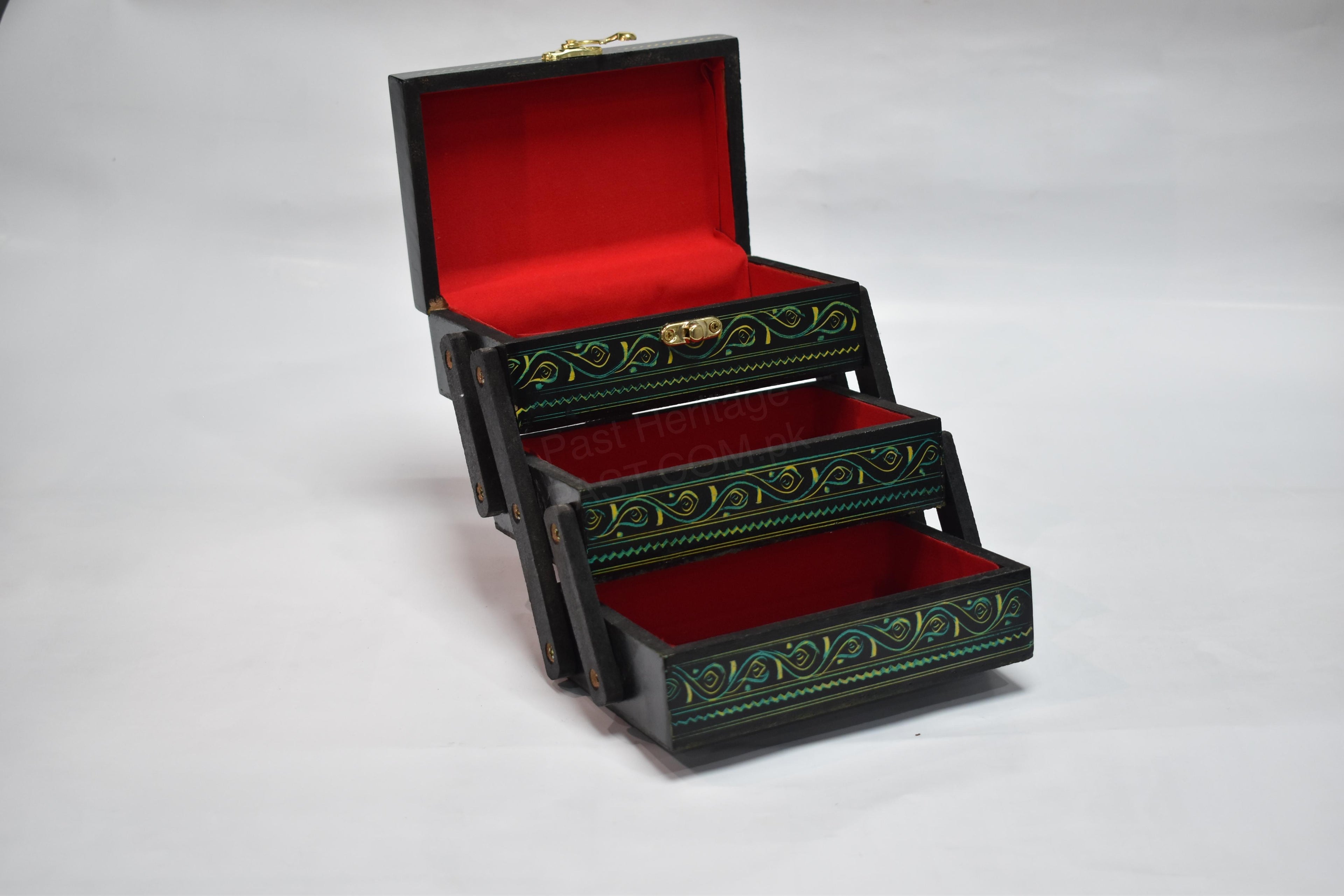 Hand-Painted Naqshi Wooden Jewelry Box | 3-Story Large Jewelry Organizer
