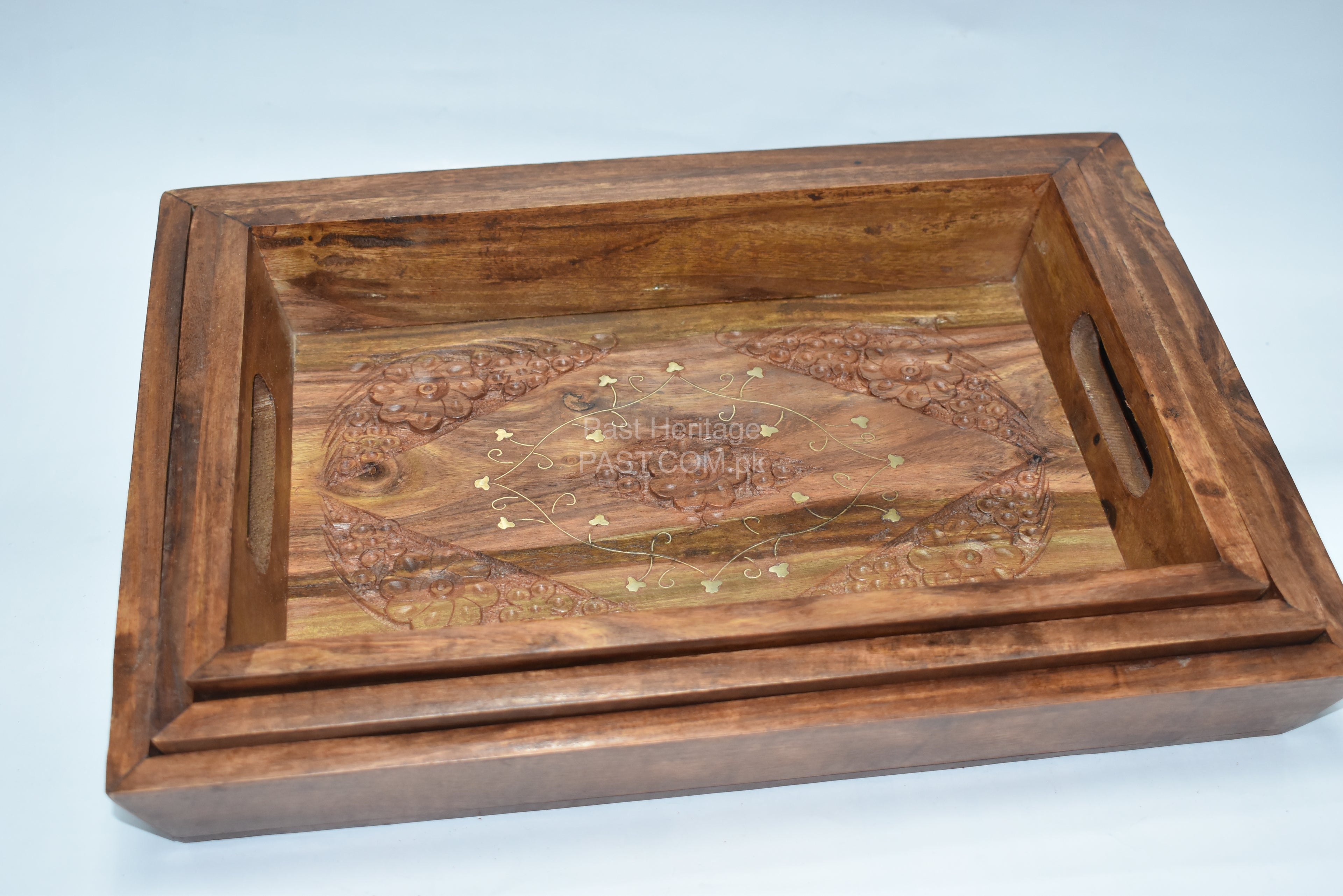 Handcrafted Solid Wood Serving Trays (Set of 3) | Nesting Breakfast Trays with Handles