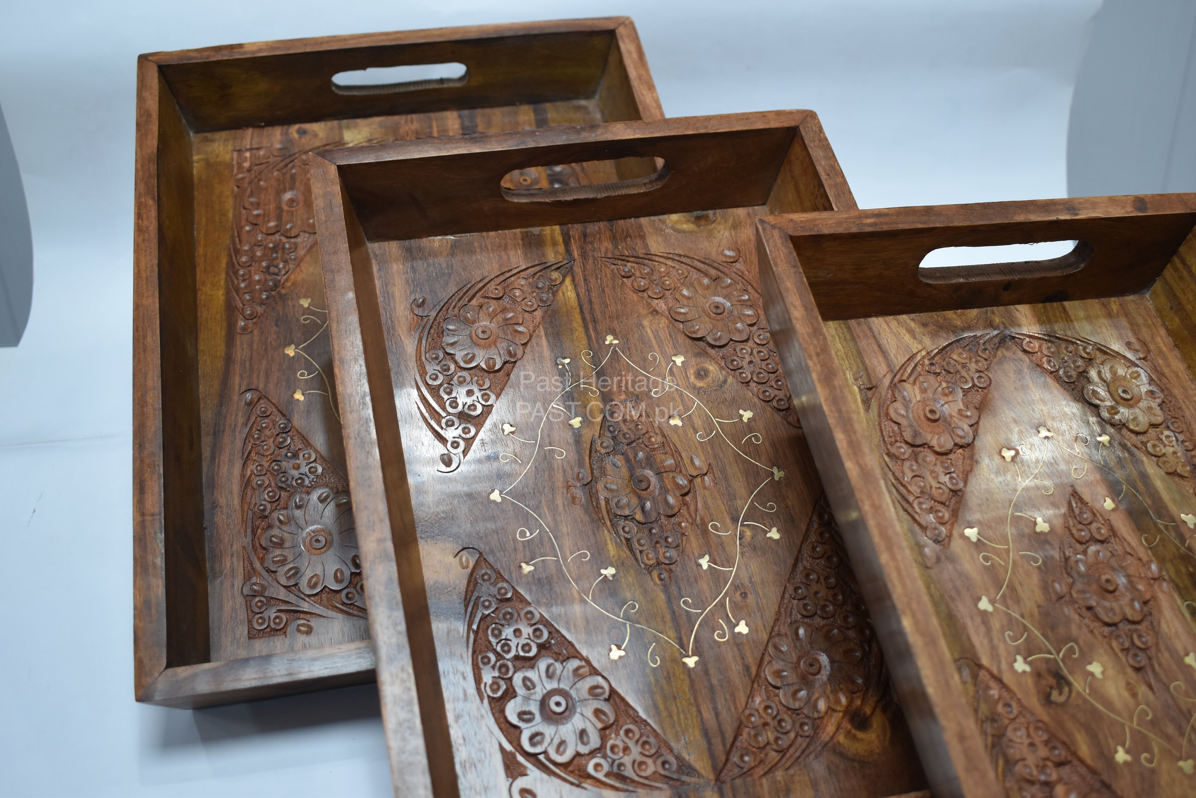 Handcrafted Solid Wood Serving Trays (Set of 3) | Nesting Breakfast Trays with Handles