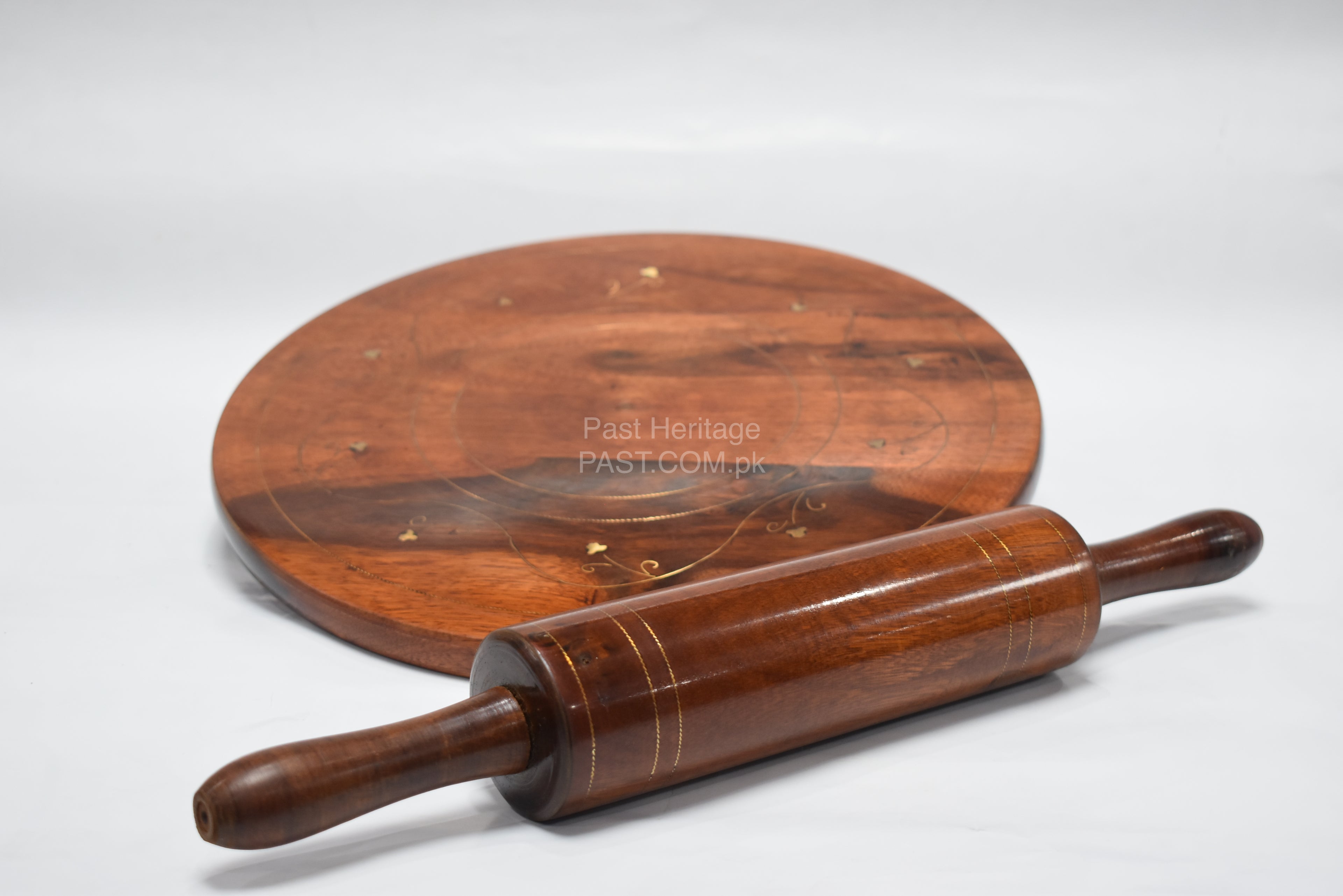 Handcrafted Sheesham Wood Chakla Belan with Brass Inlay