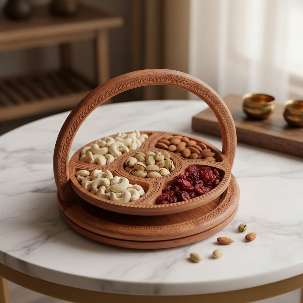Wooden Dry Fruits Tray (5 Plates)