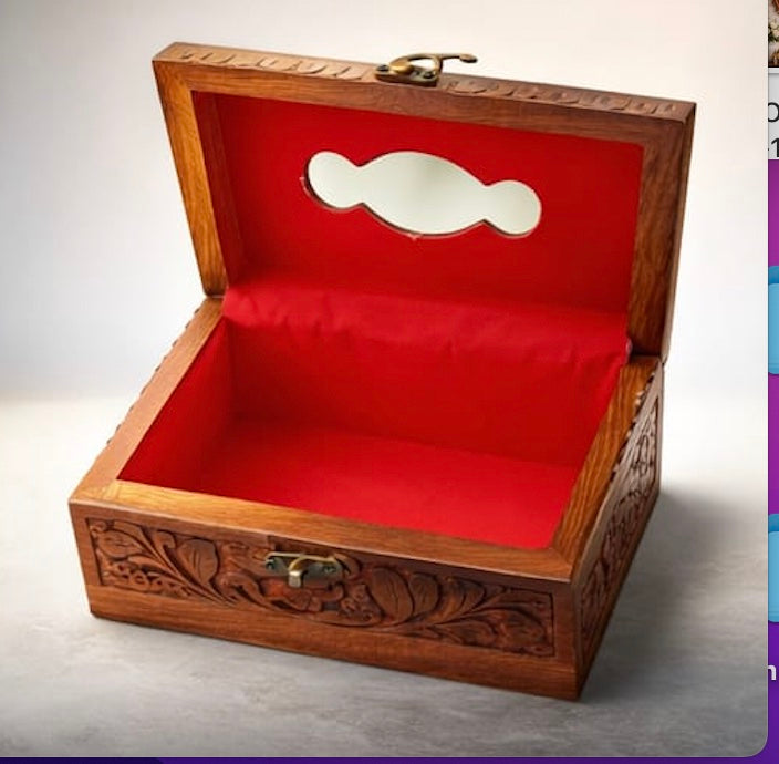 Wooden Tissue Box with Red Interior – Handcrafted Wooden Tissue Holder