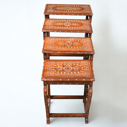 Sheesham Wood Nesting Tables – Set of 4 (Handcrafted Design)