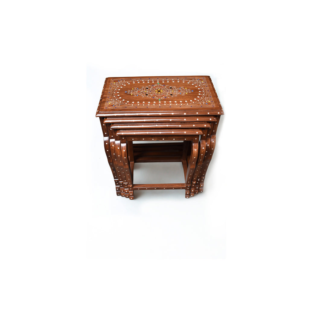 Sheesham Wood Nesting Tables – Set of 4 (Handcrafted Design)