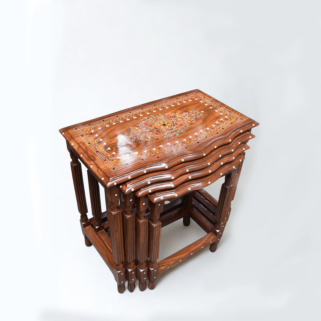 Sheesham Wood Nesting Tables – Set of 4 (Handcrafted Design)