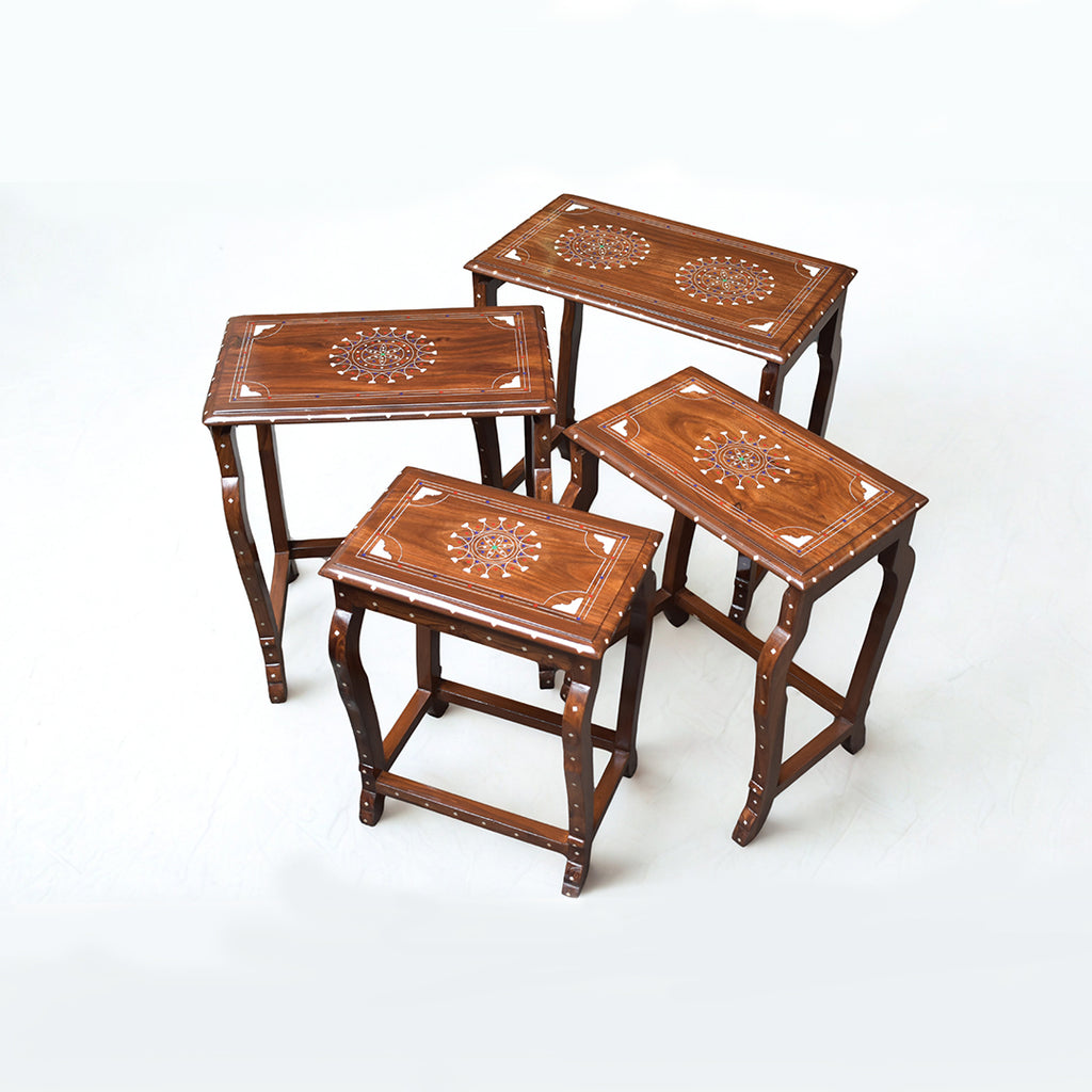 Sheesham Wood Nesting Tables – Set of 4 (Handcrafted Design)