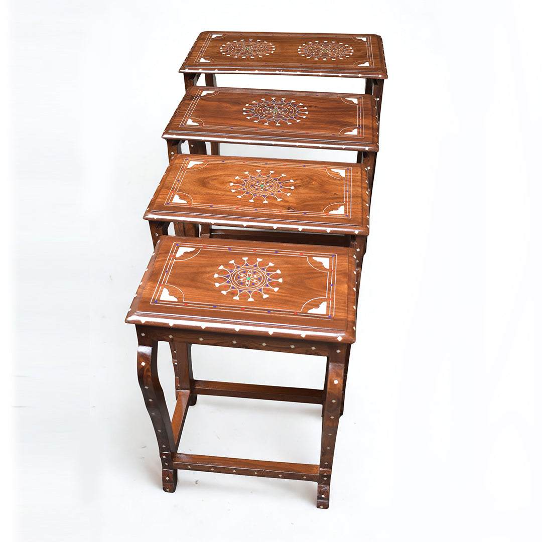 Sheesham Wood Nesting Tables – Set of 4 (Handcrafted Design)