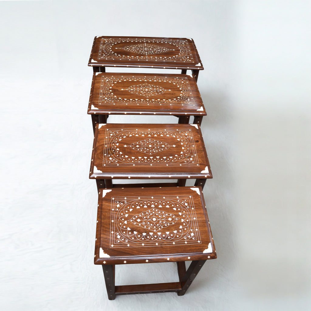 Sheesham Wood Nesting Tables – Set of 4 (Handcrafted Design)