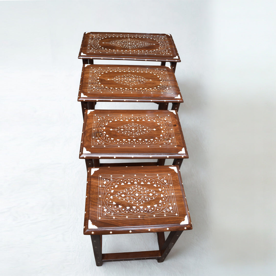 Sheesham Wood Nesting Tables – Set of 4 (Handcrafted Design)