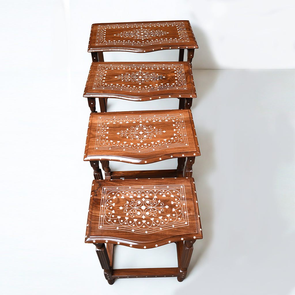 Sheesham Wood Nesting Tables – Set of 4 (Handcrafted Design)