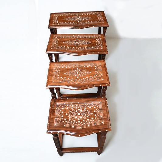 Sheesham Wood Nesting Tables – Set of 4 (Handcrafted Design)