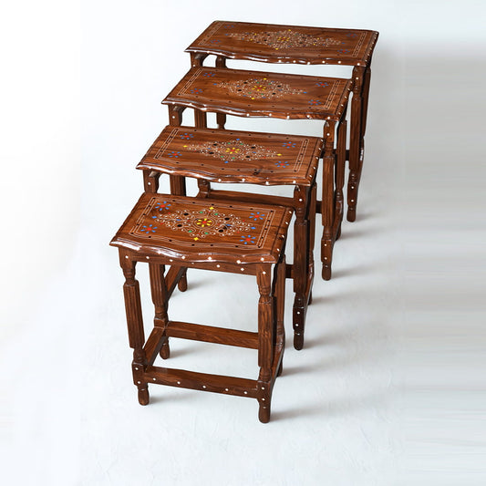 Sheesham Wood Nesting Tables – Set of 4 (Handcrafted Design)