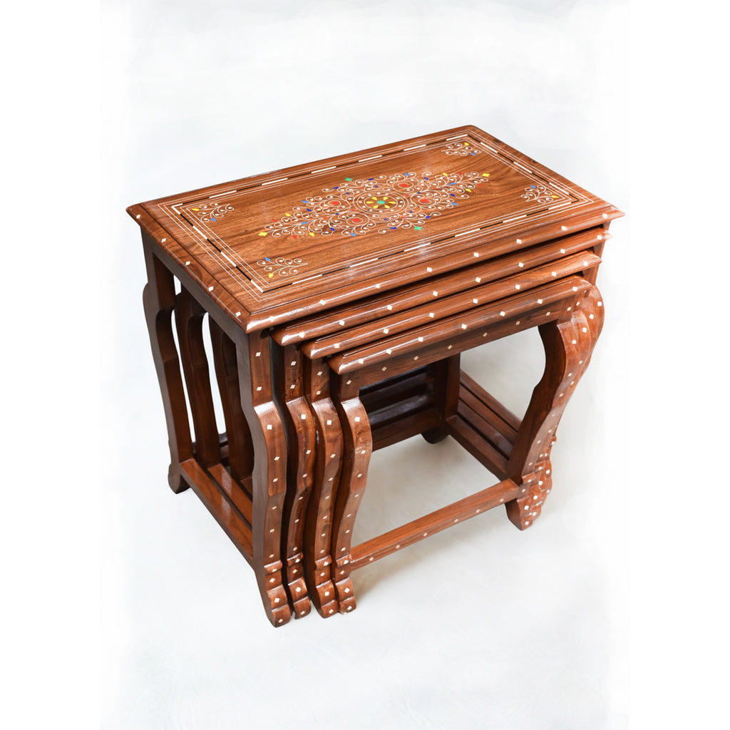 Handcrafted Wooden Nesting Tables with plastic design