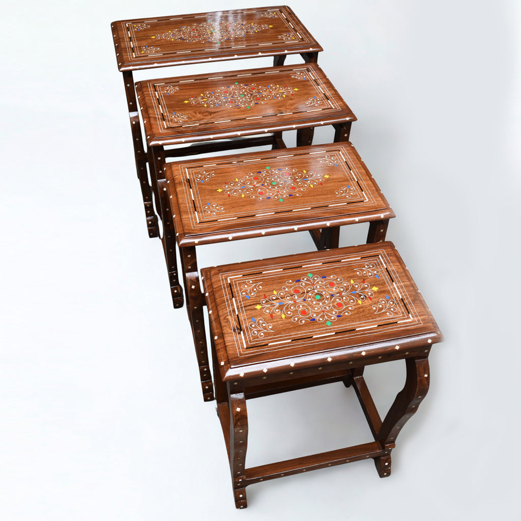 Handcrafted Wooden Nesting Tables with plastic design