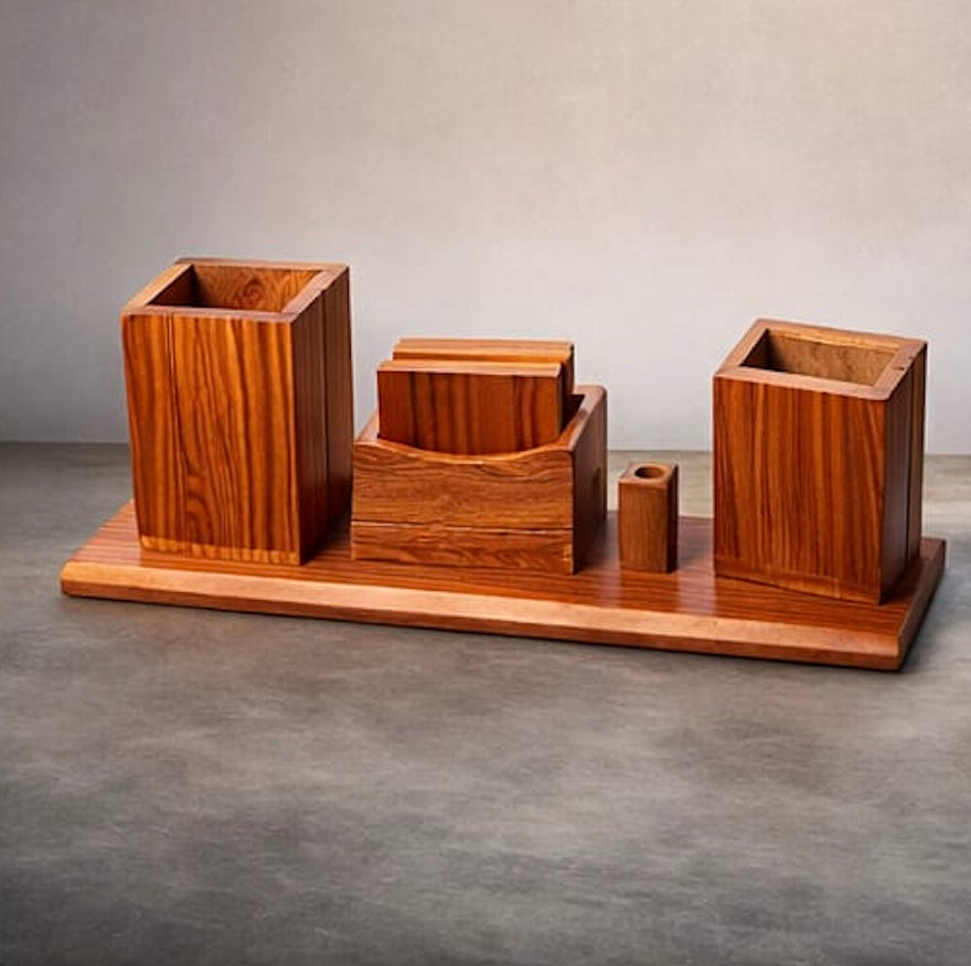 Wooden Office Stand – Pen, Mobile & Cube Trays Desk Organizer