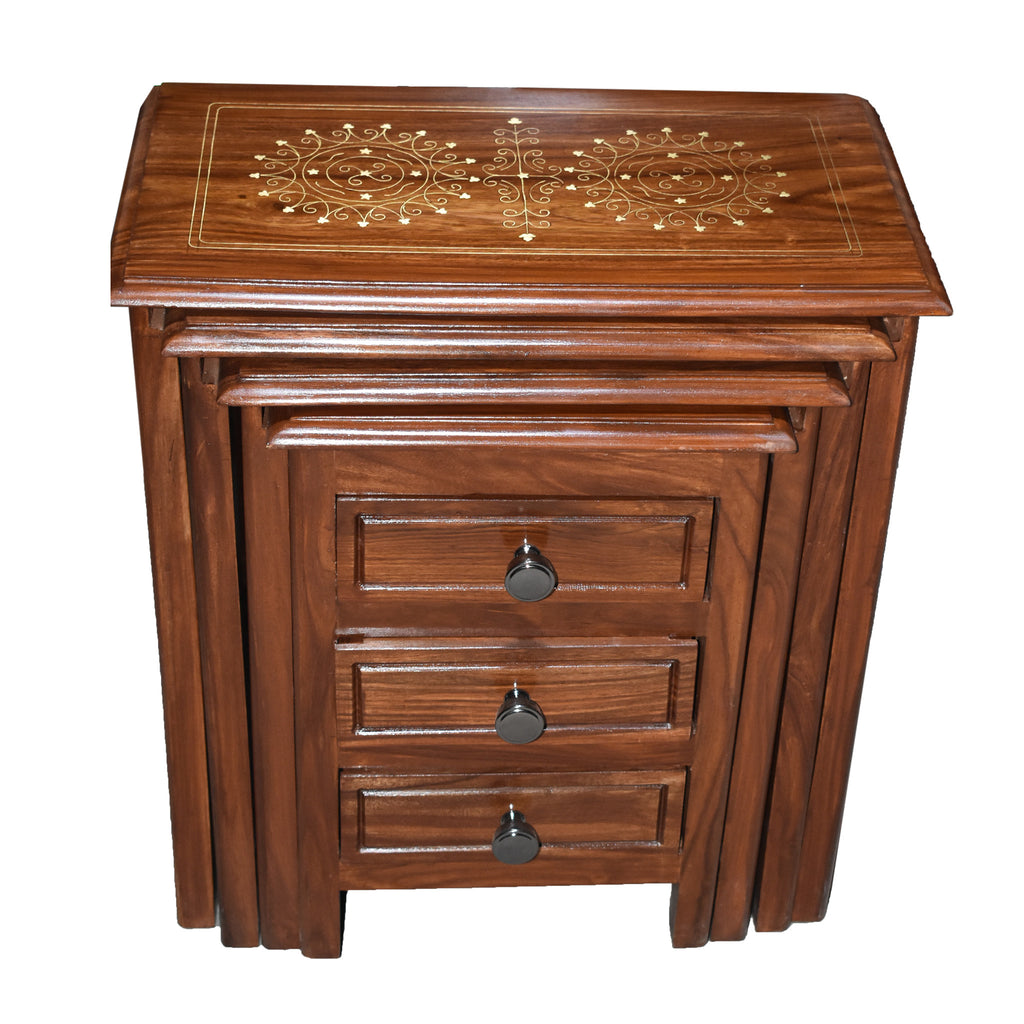 Sheesham Wooden Nesting Tables with drawers - Set of 4 Tables