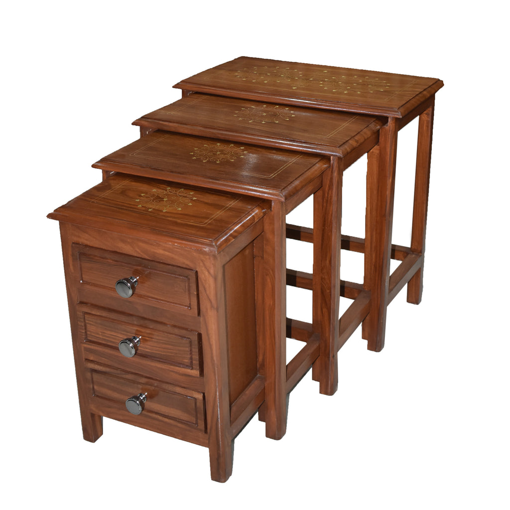 Sheesham Wooden Nesting Tables with drawers - Set of 4 Tables