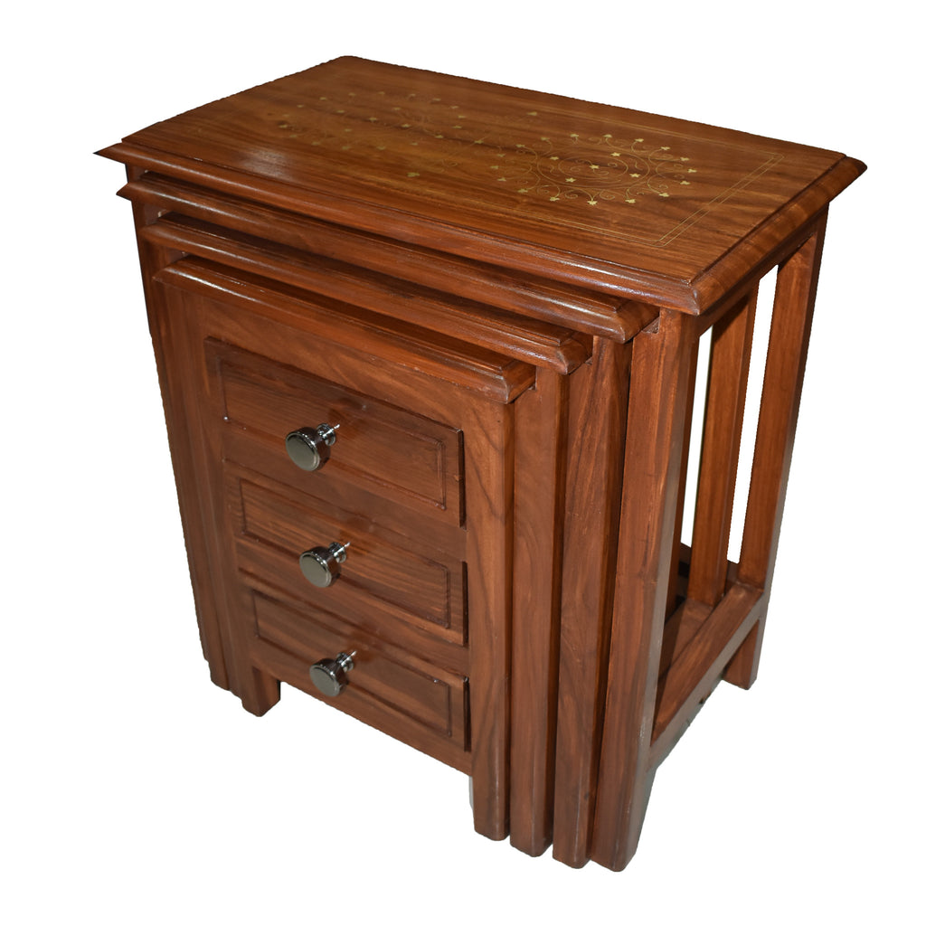 Sheesham Wooden Nesting Tables with drawers - Set of 4 Tables