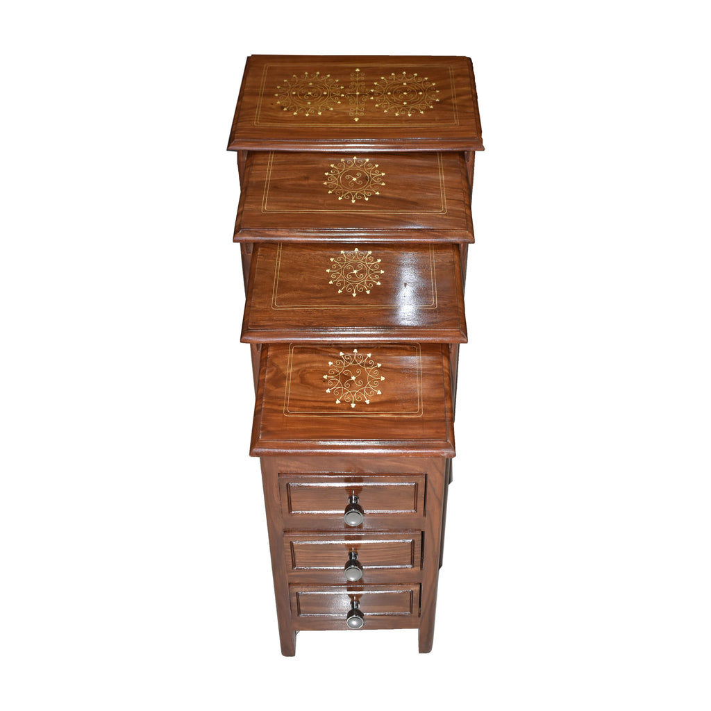 Sheesham Wooden Nesting Tables with drawers - Set of 4 Tables